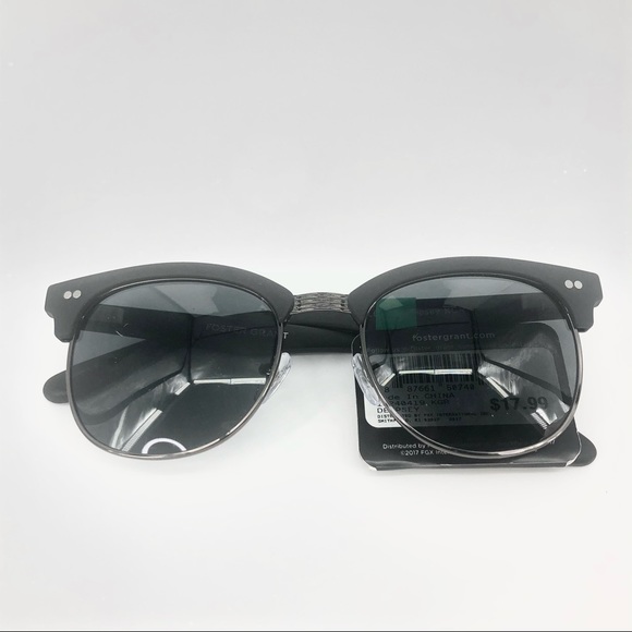 Foster Grant Black Clubmaster Scratch & Impact Resistant Lens Sunglasses - Picture 2 of 4